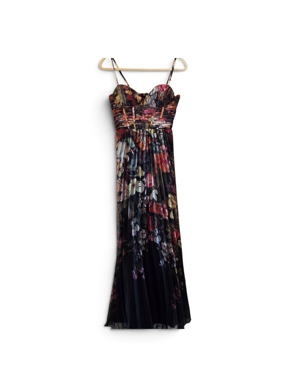 NWT Aqua Black Floral Bustier Midi Dress with Multicolor Garden Print Medium - Picture 6 of 9